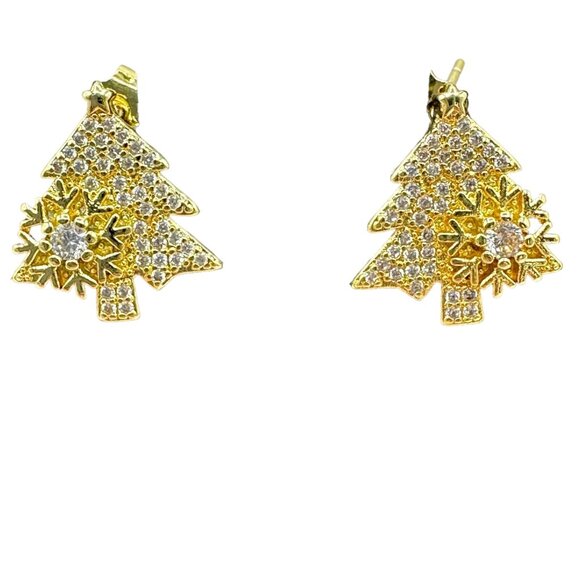 Christmas Tree Earrings Snowflake Crystal Accents Sparkly Holiday Costume Jewelr - Picture 10 of 11